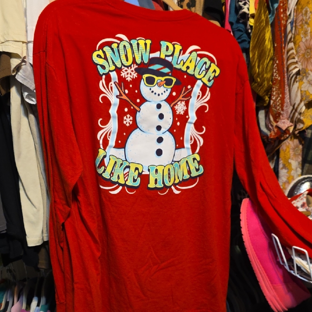 Red Long Sleeve Snowman Tee